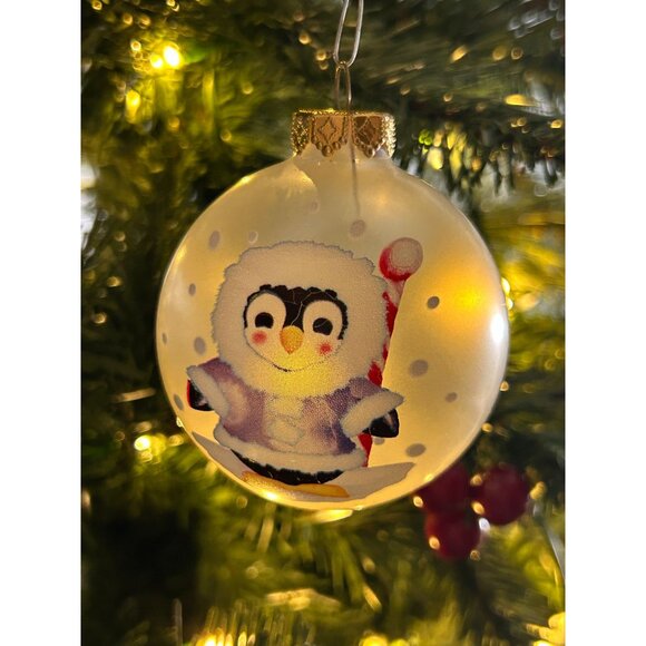 Set Of 4 Visions By Holly Glass Christmas Ornaments With Penguin & Tree Design - Picture 7 of 8